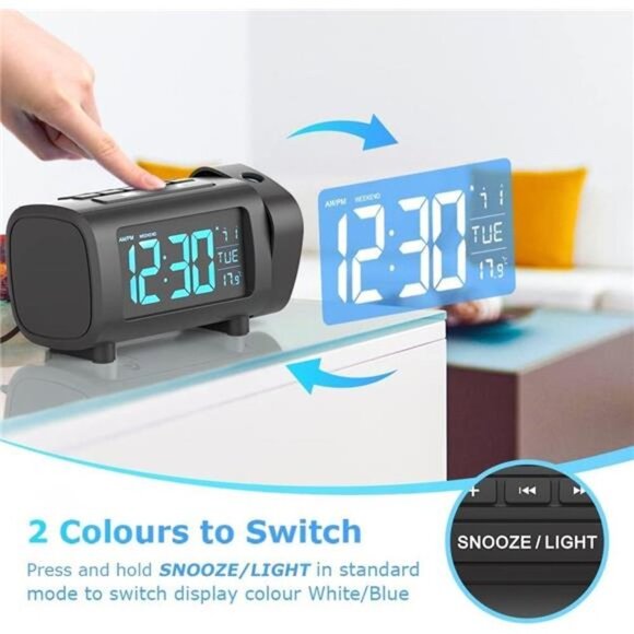 Projection Alarm Clock for Bedroom,Radio Alarm Clock with Projection on Ceiling - Picture 3 of 5